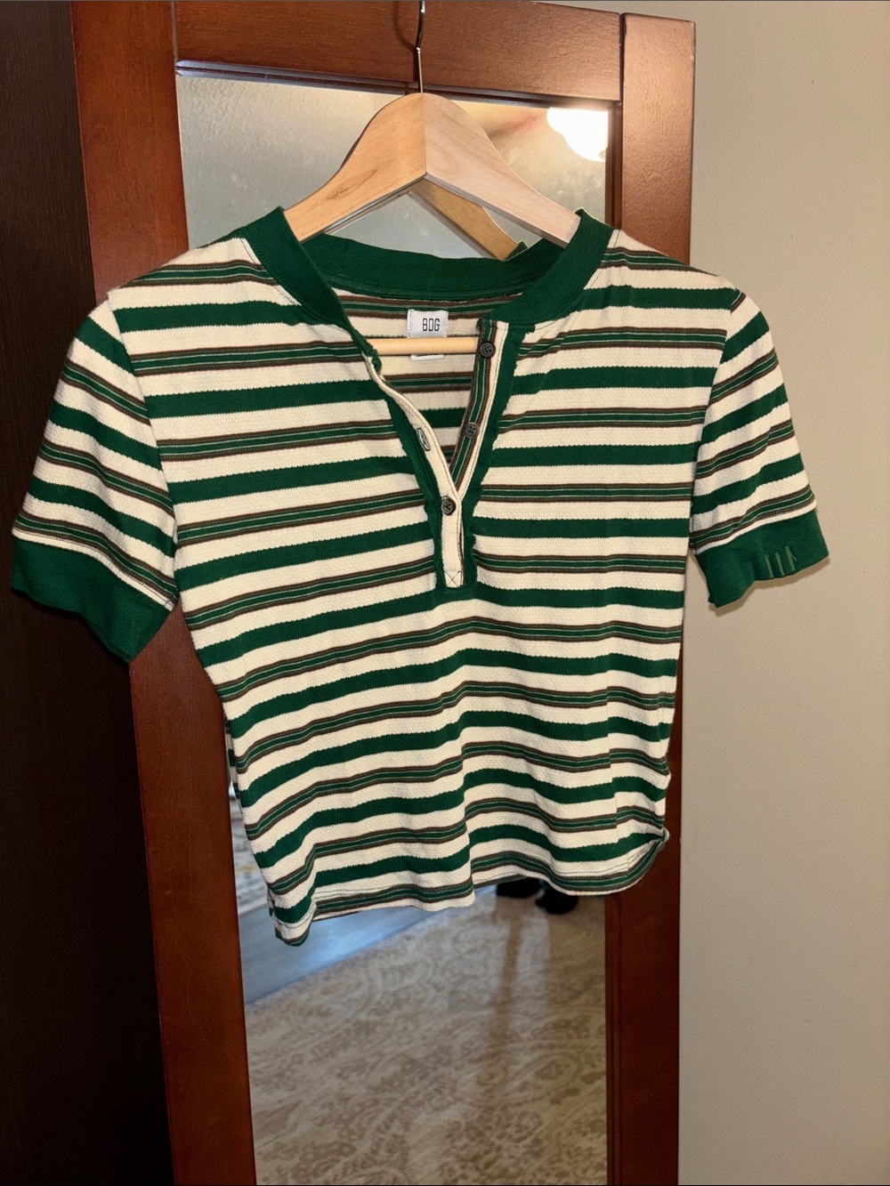 BDG Green and Cream Striped Crop Top